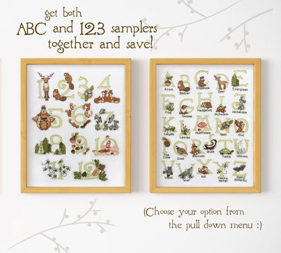 Woodland Numbers hand embroidery fabric sampler, forest animals nursery
