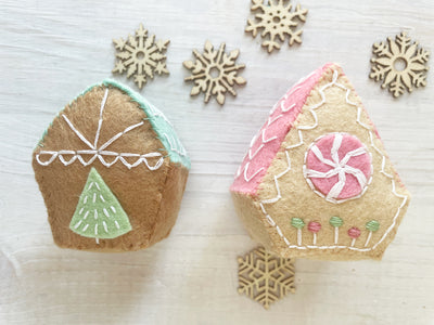 Gingerbread Houses felt plush ornament Sewing Pattern