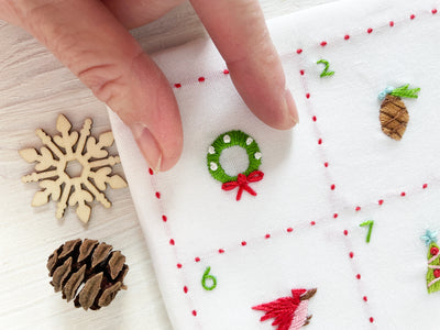 Tiny Christmas Motifs Hand Embroidery Advent Calendar printed fabric sampler