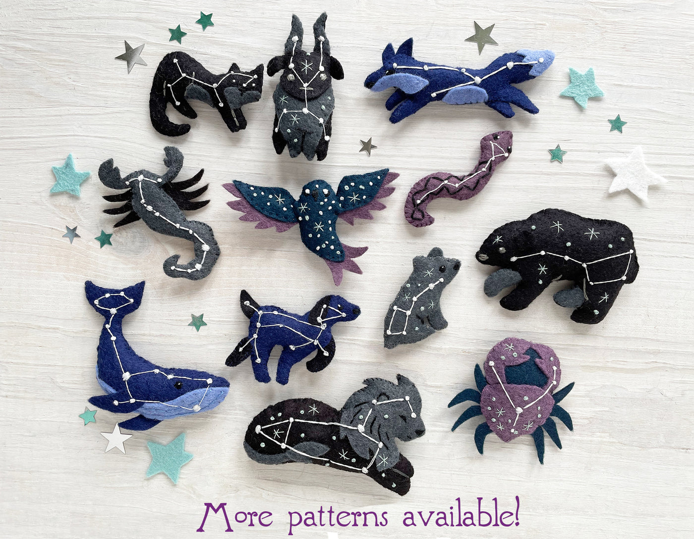 Constellation Animals set 3 Sewing Pattern, lion, crab, scorpion, fox