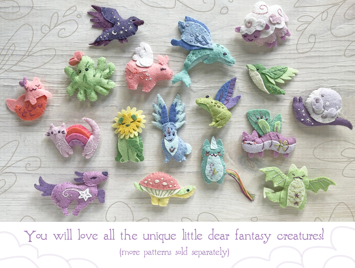 Felt Fantasy Winged Fairy Animals Plush Sewing Pattern