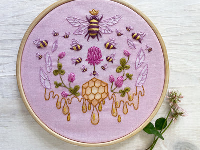 Bees and Clover Hand Embroidery Fabric Sampler