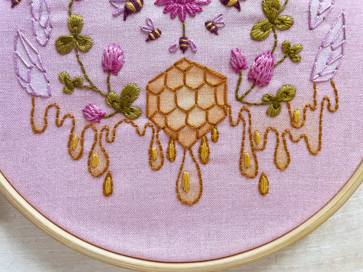 Bees and Clover Hand Embroidery Fabric Sampler