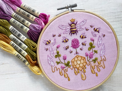 Bees and Clover Hand Embroidery Fabric Sampler