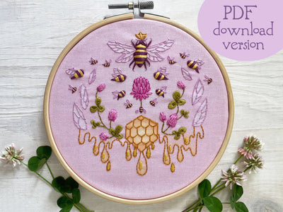 Bees and Clover Hand Embroidery pattern PDF download