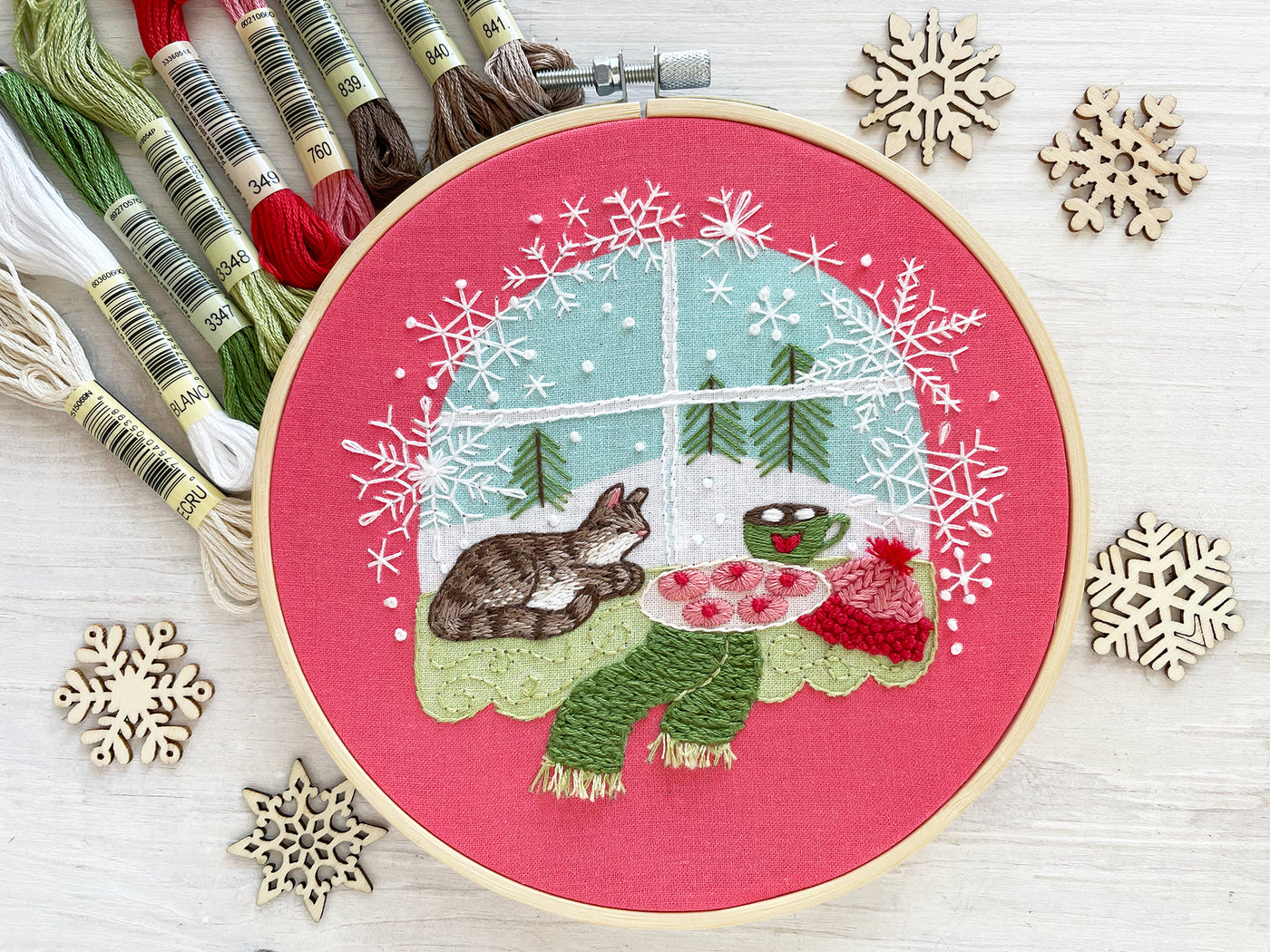 Cozy Winter Window Hand Embroidery Sampler