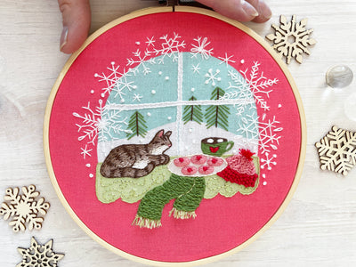 Cozy Winter Window Hand Embroidery Sampler