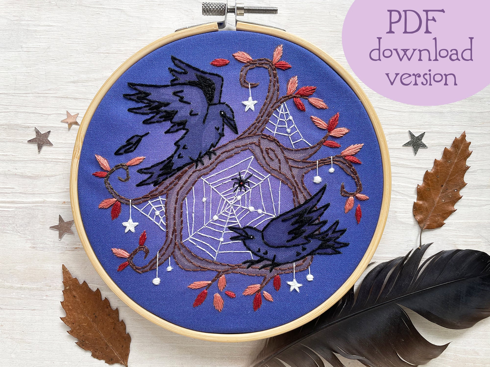 Crows and Spider Webs Halloween Hand Embroidery pattern PDF download ...