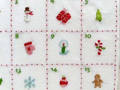 Tiny Christmas Motifs Hand Embroidery Advent Calendar printed fabric sampler