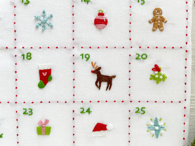 Tiny Christmas Motifs Hand Embroidery Advent Calendar printed fabric sampler