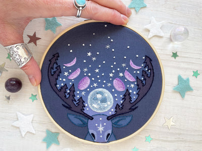 Deer Moon Phases Lunar Hand Embroidery Sampler