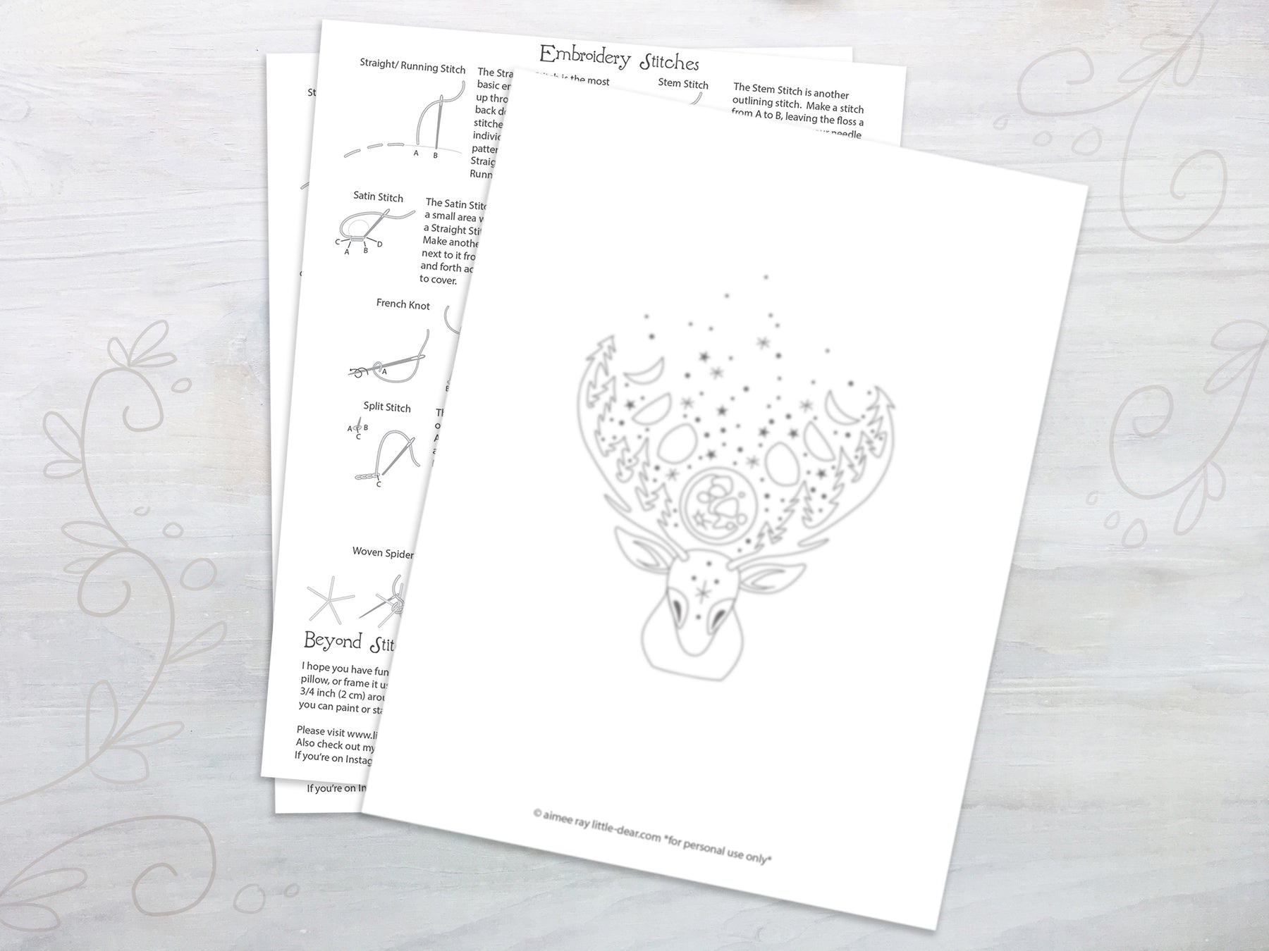 Deer Moon Phases Hand Embroidery Pattern download Little Dear Shop