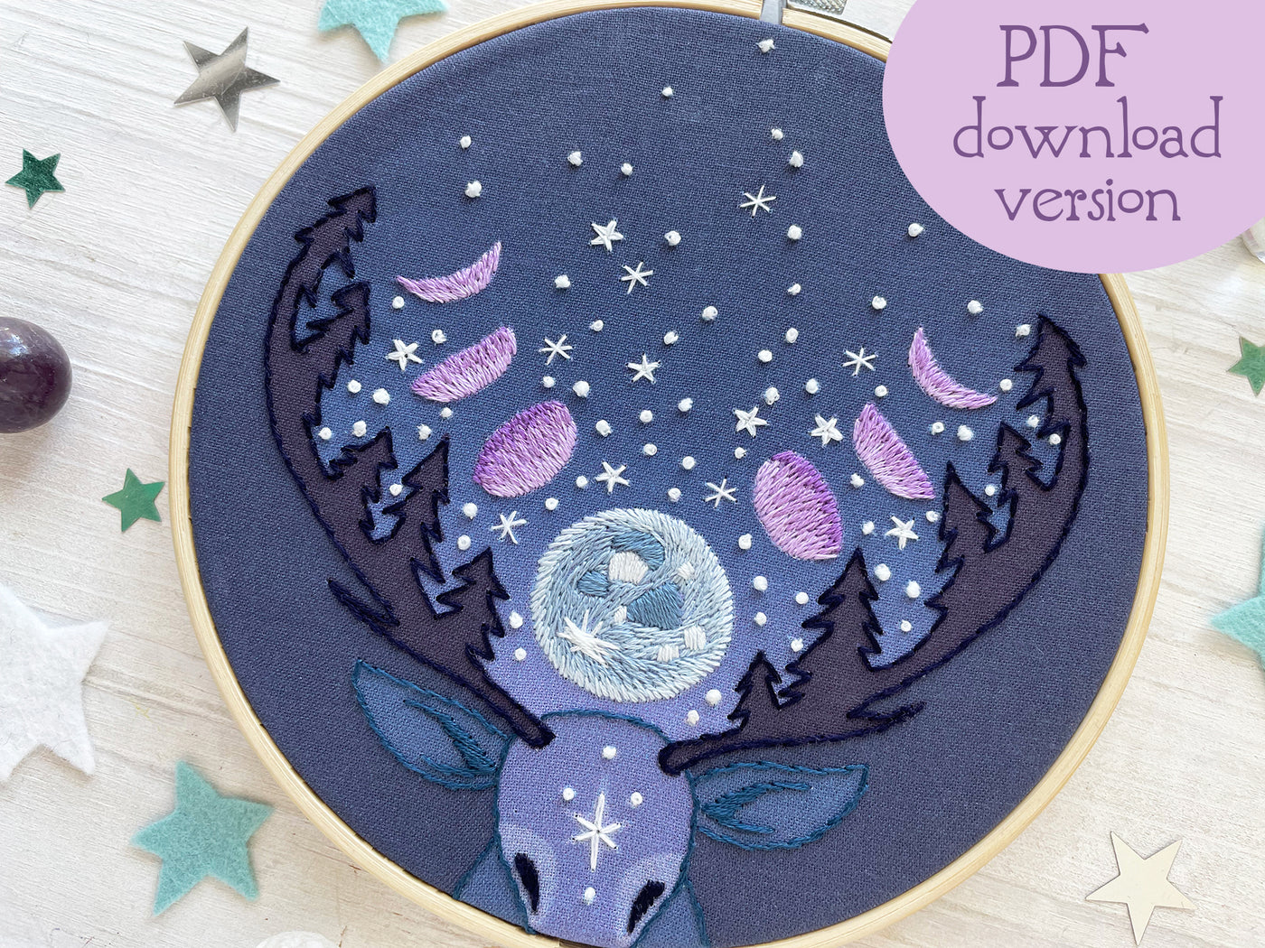 Deer Moon Phases Hand Embroidery Pattern download