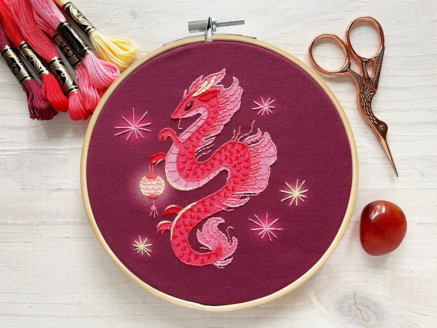 Year of the Dragon Beginner Hand Embroidery Fabric Sampler