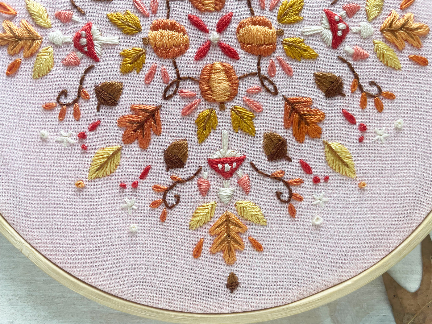 Fall Seasonal Mandala hand embroidery fabric sampler