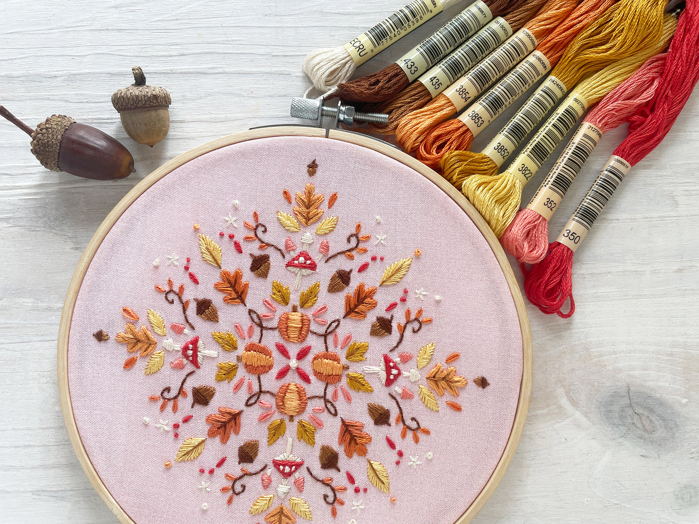 Fall Seasonal Mandala hand embroidery fabric sampler