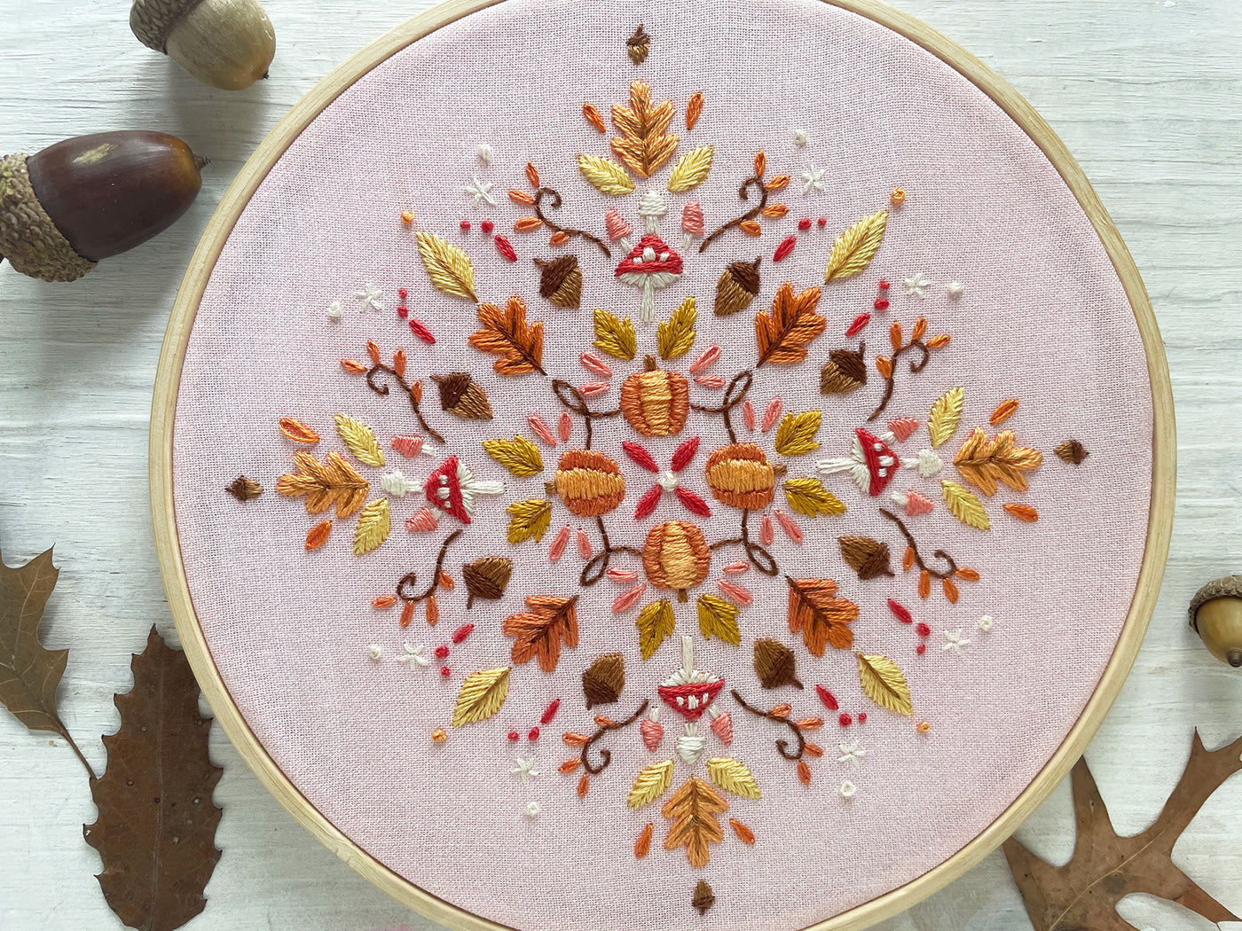 Fall Seasonal Mandala hand embroidery fabric sampler