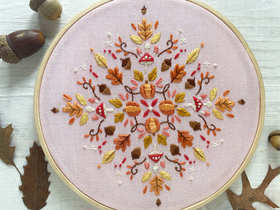 Fall Seasonal Mandala hand embroidery fabric sampler