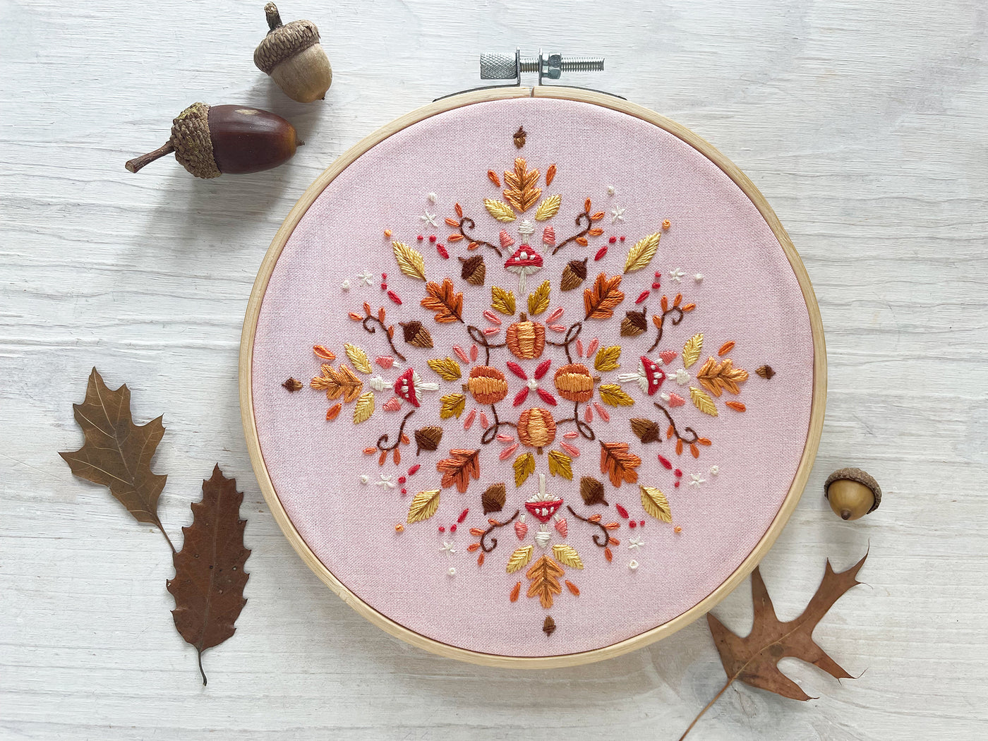 Fall Seasonal Mandala hand embroidery fabric sampler