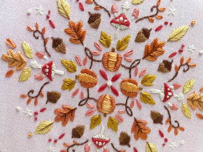 Fall Seasonal Mandala hand embroidery fabric sampler