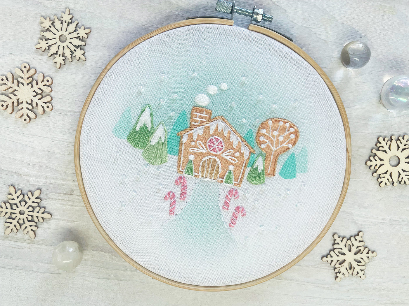 Tiny Gingerbread House Hand Embroidery Sampler