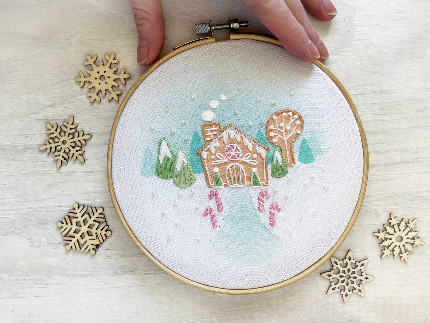 Tiny Gingerbread House Hand Embroidery Sampler