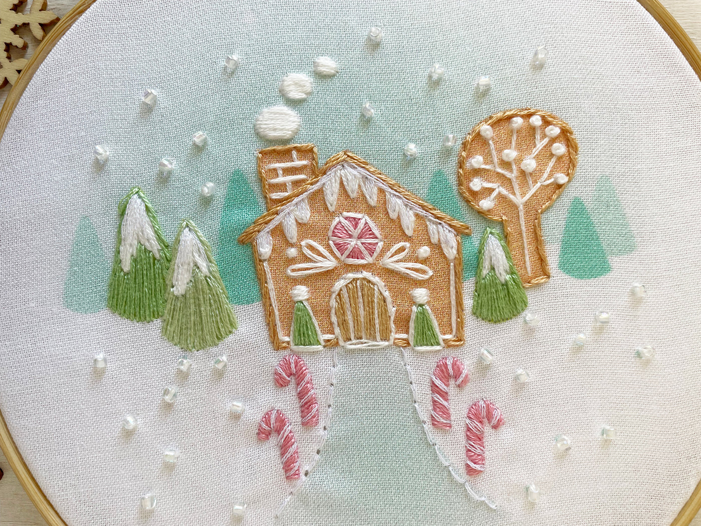 Tiny Gingerbread House Hand Embroidery Sampler