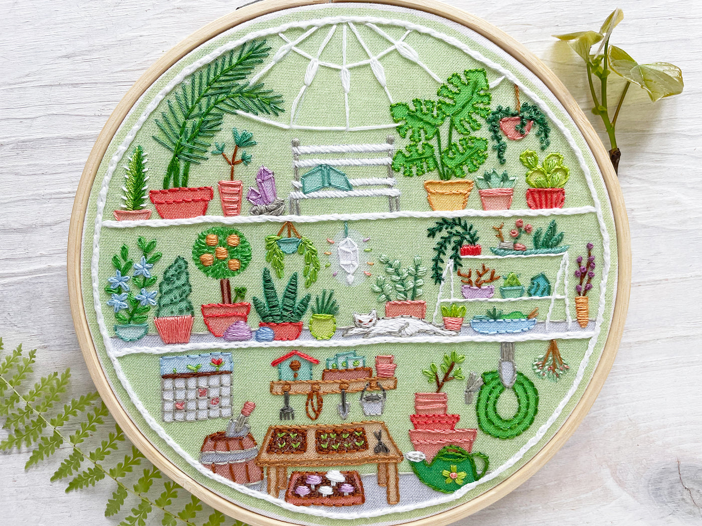 little greenhouse, Plant Lady Hand Embroidery Fabric Sampler