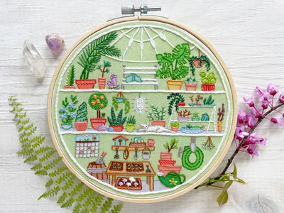 little greenhouse, Plant Lady Hand Embroidery Fabric Sampler