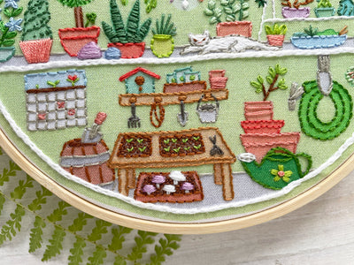 little greenhouse, Plant Lady Hand Embroidery Fabric Sampler