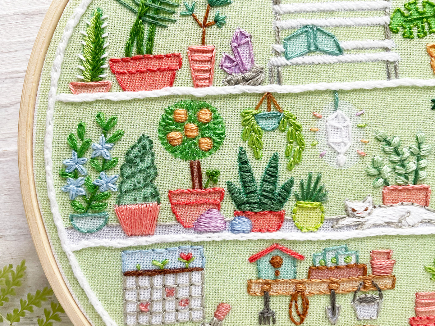 little greenhouse, Plant Lady Hand Embroidery Fabric Sampler