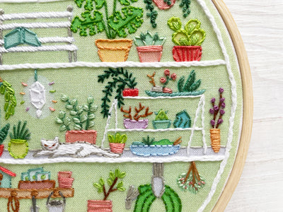 little greenhouse, Plant Lady Hand Embroidery Fabric Sampler