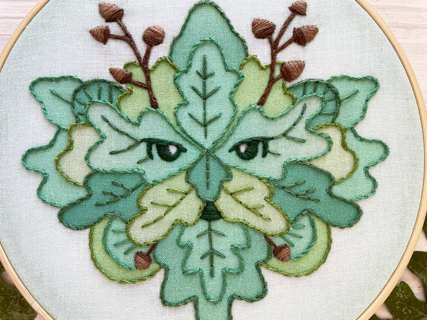 Green Man Hand Embroidery Sampler