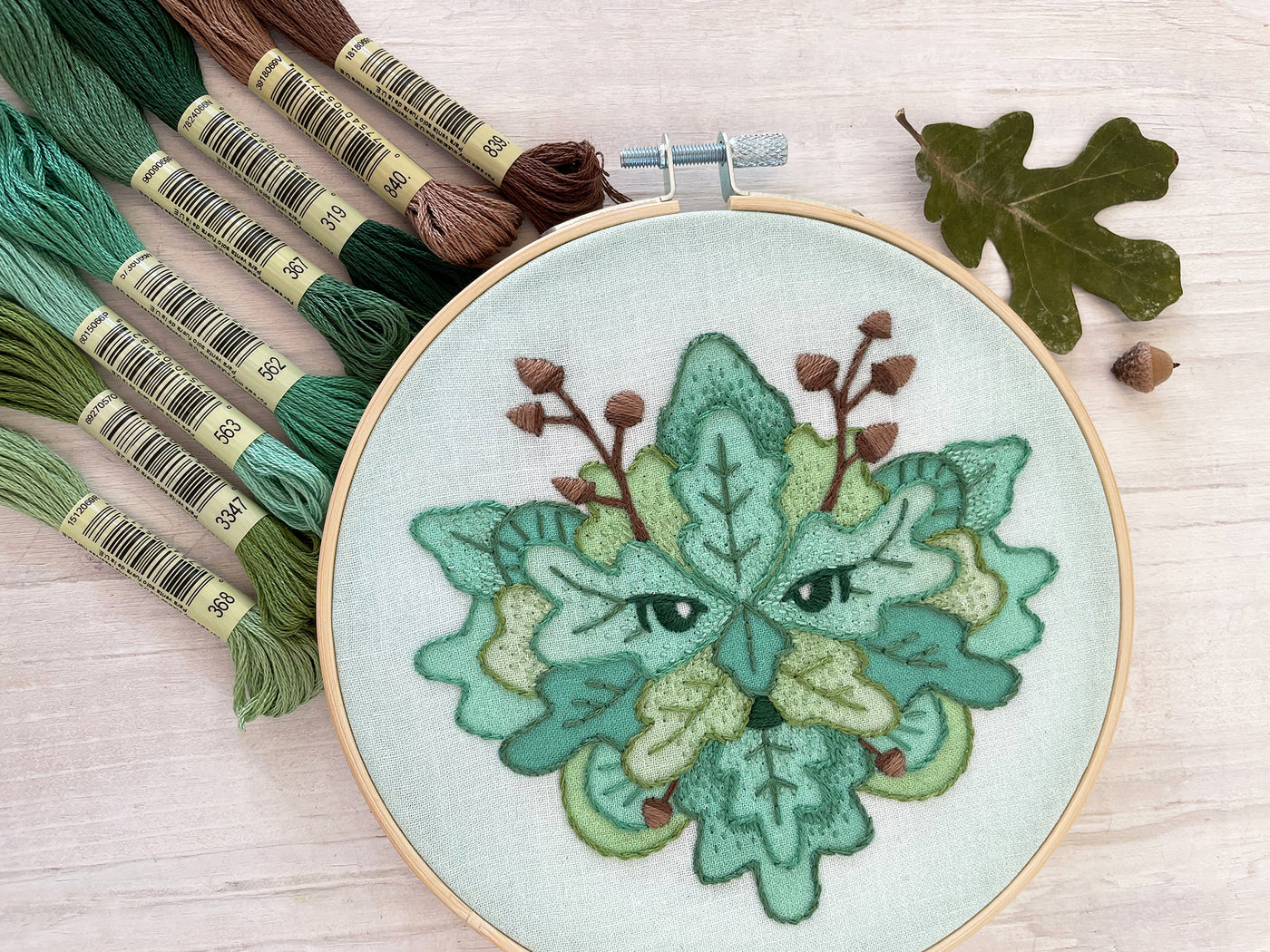 Green Man Hand Embroidery Sampler