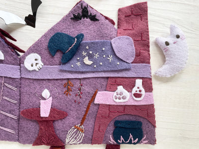 Haunted Witch House Quiet Book Sewing Pattern for felt Baba Yaga Halloween house