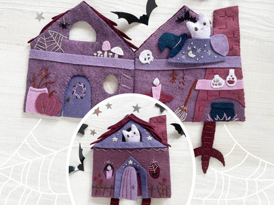 Haunted Witch House Quiet Book Sewing Pattern for felt Baba Yaga Halloween house
