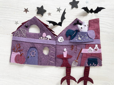 Haunted Witch House Quiet Book Sewing Pattern for felt Baba Yaga Halloween house