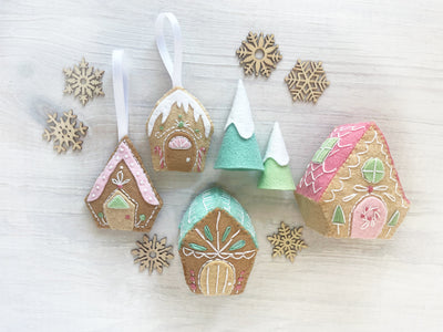 Gingerbread Houses felt plush ornament Sewing Pattern