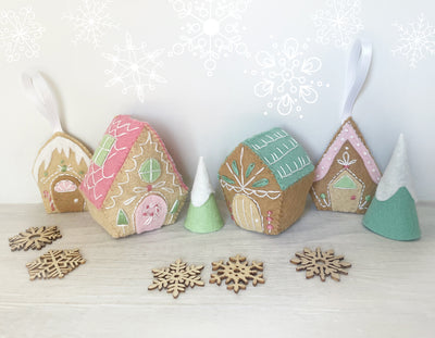 Gingerbread Houses felt plush ornament Sewing Pattern