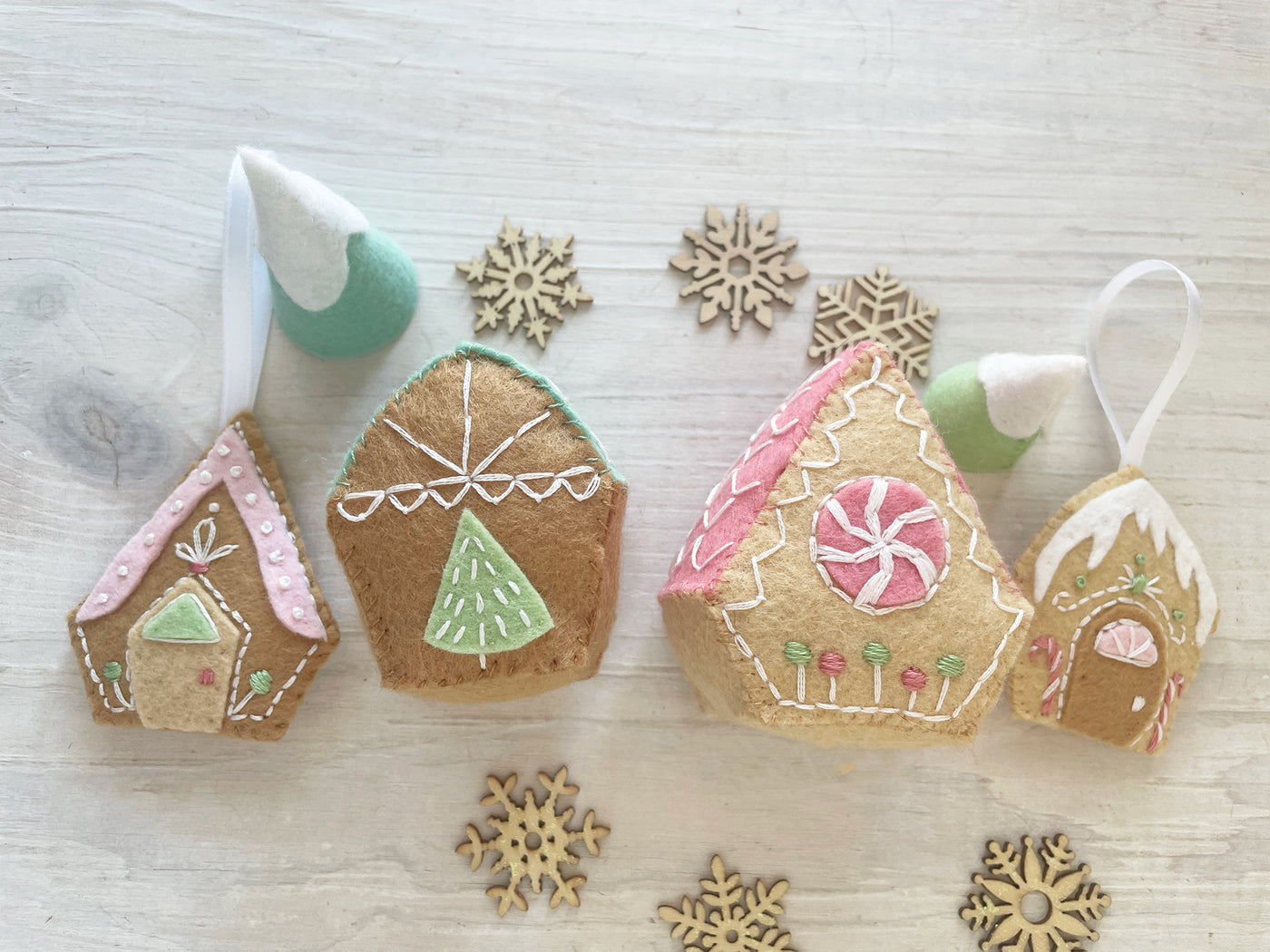 Gingerbread Houses felt plush ornament Sewing Pattern