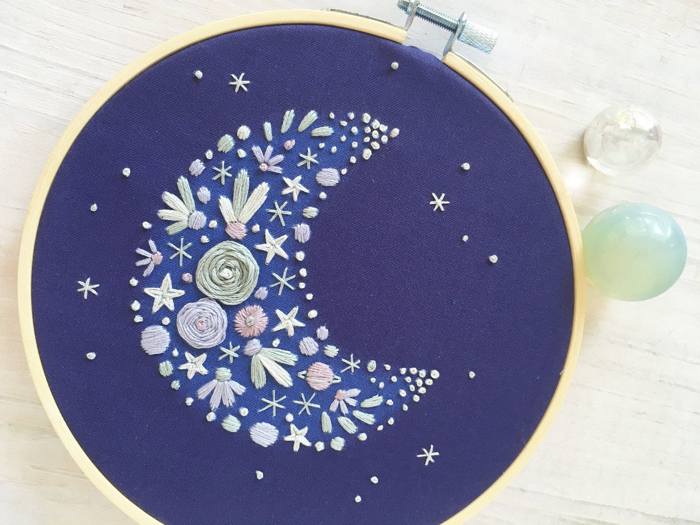 Floral Crescent Moon Hand Embroidery Kit