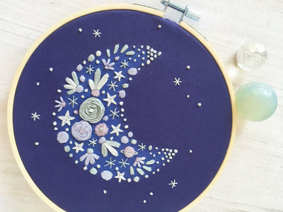 Floral Crescent Moon Hand Embroidery Kit