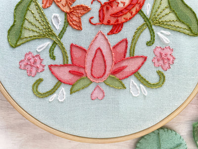 Koi and Lotus Hand Embroidery Fabric Sampler