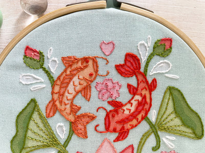 Koi and Lotus Hand Embroidery Fabric Sampler