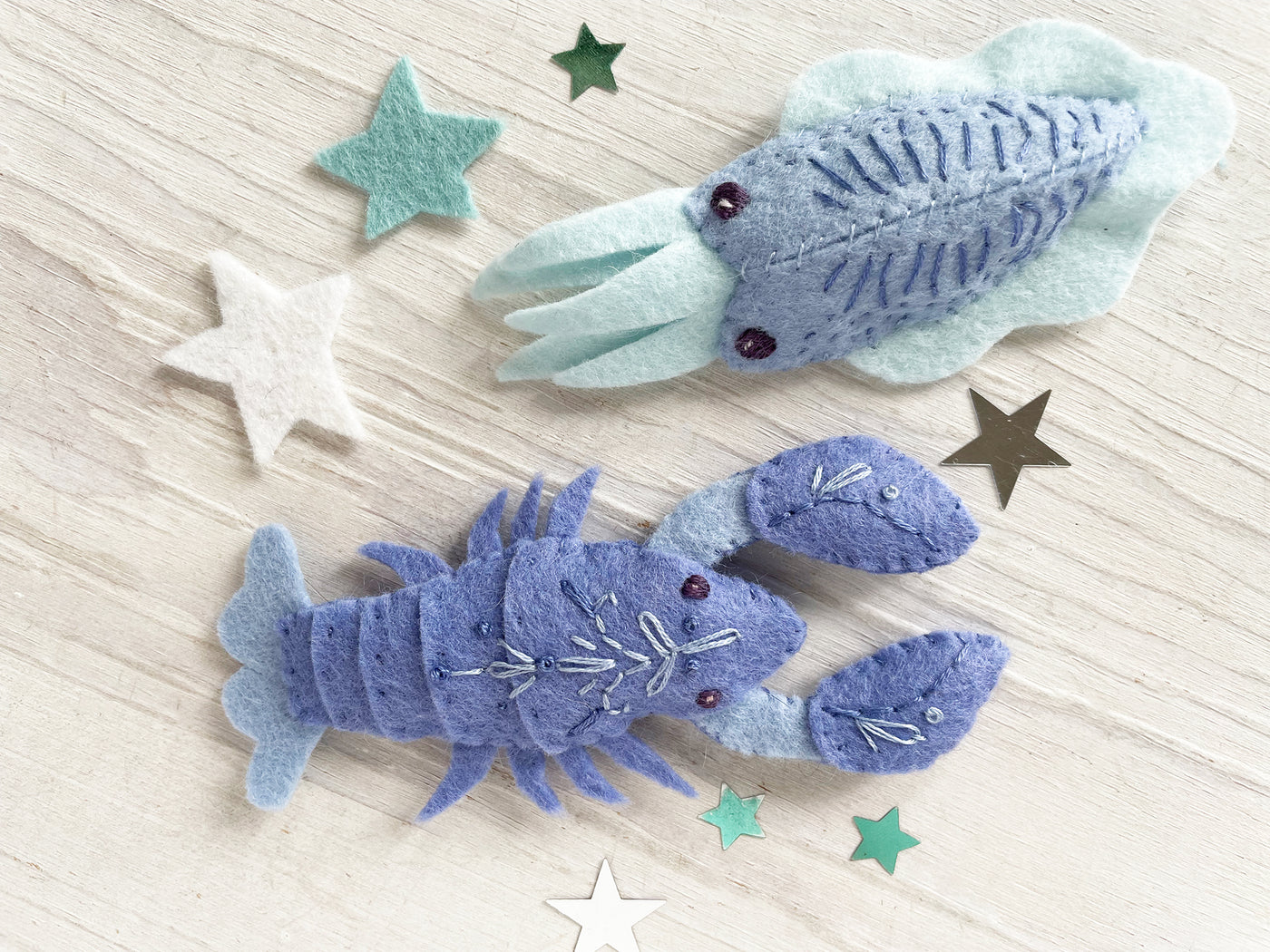 Mollusks and Crustaceans Sea Creatures, Felt Animals Plush Sewing Pattern