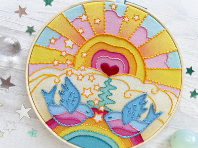 Rainbow Lovebirds Hand Embroidery pattern PDF download