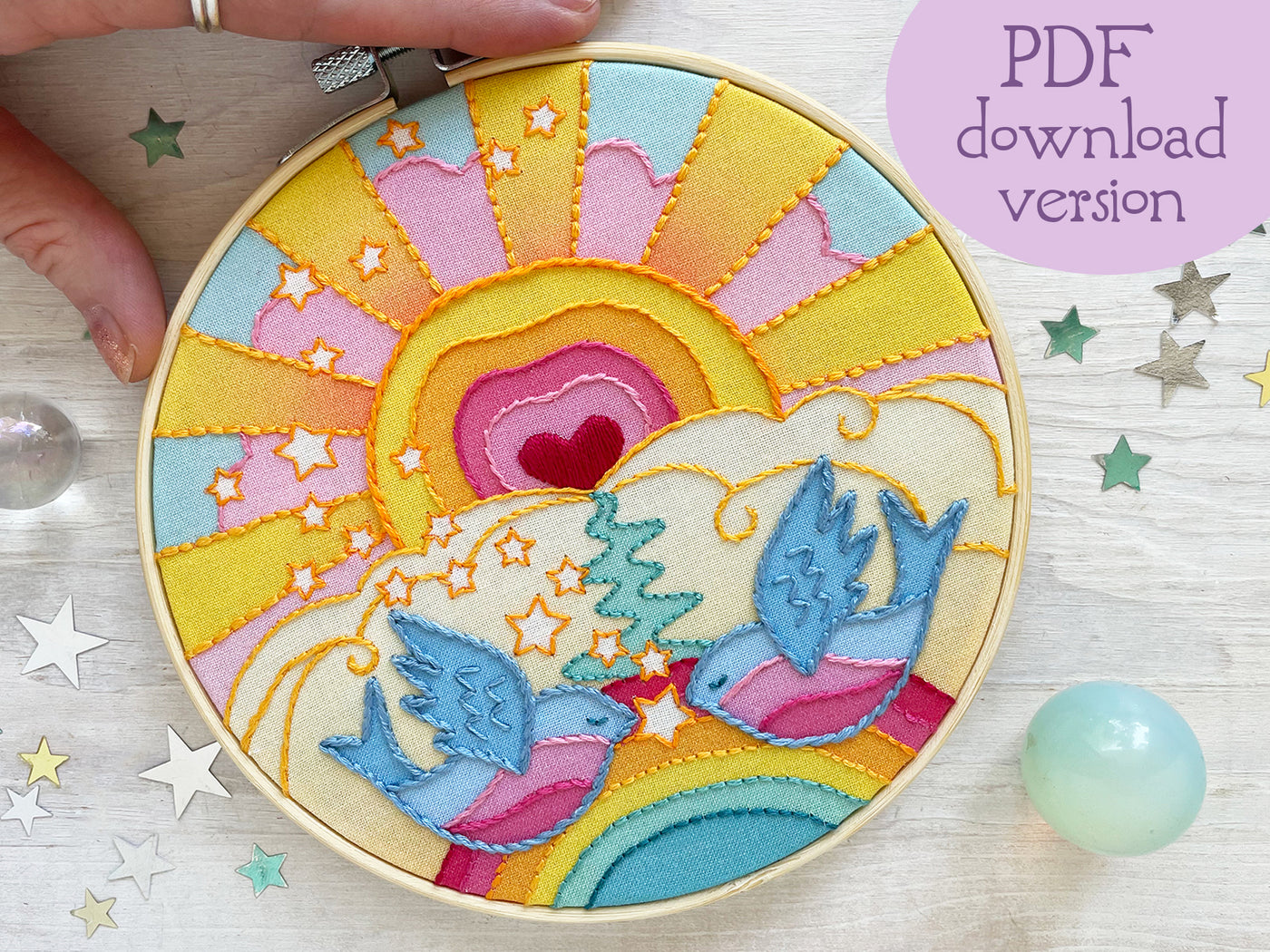 Rainbow Lovebirds Hand Embroidery pattern PDF download