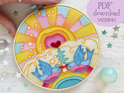 Rainbow Lovebirds Hand Embroidery pattern PDF download