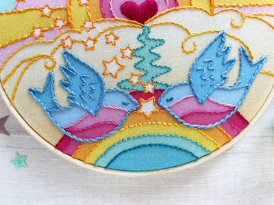 Rainbow Lovebirds Hand Embroidery Fabric Sampler