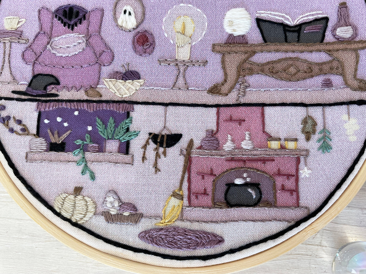 little magic house, Halloween Haunted Witch house Hand Embroidery Sampler